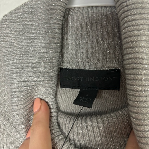 NWT Worthington Metallic/Grey Long Sleeve Turtleneck Sweater Large - Picture 7 of 8